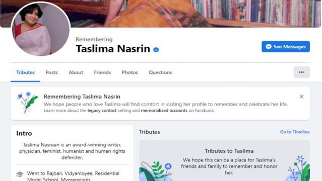 তসলিমা নাসরিনকে যে কারণে মৃত দেখাচ্ছে ফেসবুক