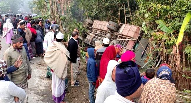 বরগুনায় সোনারতরী বাস উল্টে খাদে, আহত ১২