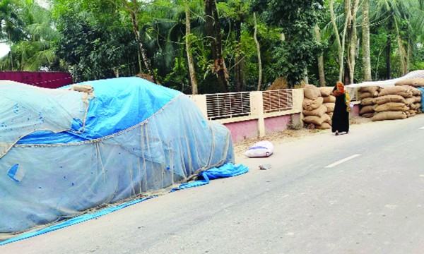 দশমিনায় সড়ক দখল করে ধানের ব্যবসা