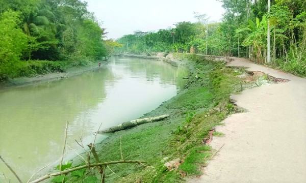 দশমিনায় নদী ও খালের ভাঙনে সড়ক বিলীন