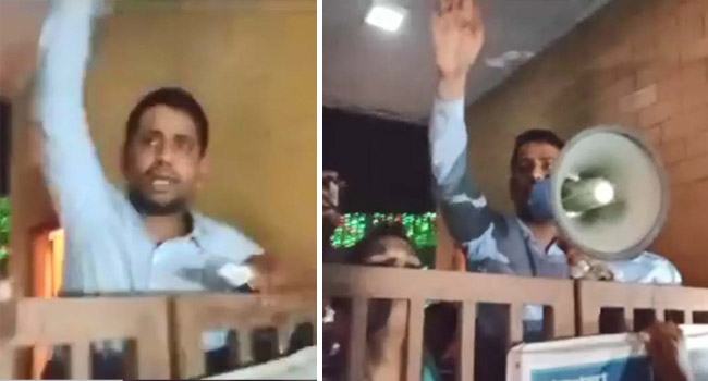 থানায় পুলিশের হ্যান্ডমাইকে বক্তব্য দিলেন রিমান্ডের আসামি