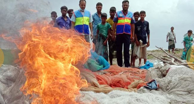 নোয়াখালীতে দেড় কোটি টাকার অবৈধ জাল জব্দ