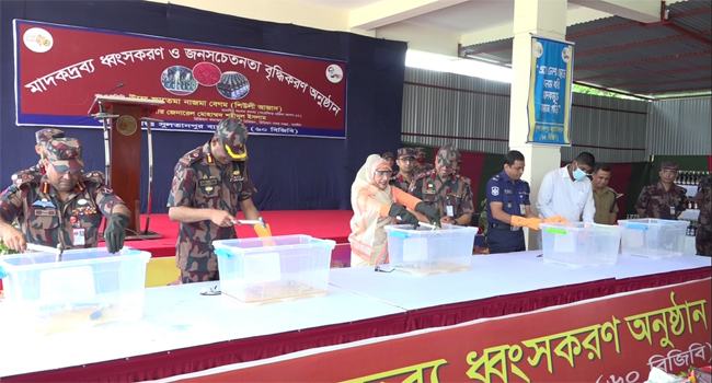 ব্রাহ্মণবাড়িয়ায় ২৪ কোটি টাকার মাদকদ্রব্য ধ্বংস করেছে বিজিবি