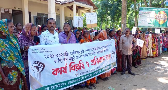 মজুরি বৃদ্ধির দাবিতে আন্দোলন করছে চা শ্রমিক