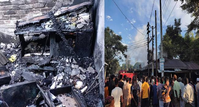 নীলফামারীর রামগঞ্জে অগ্নিকাণ্ডে ১১ দোকান ভস্মিভূত