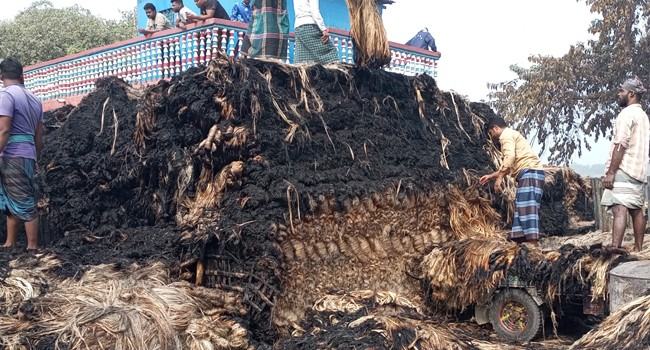 লাঙ্গলবাঁধ বাজারে আগুনে পুড়ে ছাই পাটের ১০ গুদাম