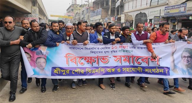 শ্রীপুরে বিএনপির বিক্ষোভ মিছিলে পুলিশের বাধা