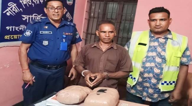 গাংনীতে ২ কেজি গাঁজাসহ মাদক কারবারি আটক
