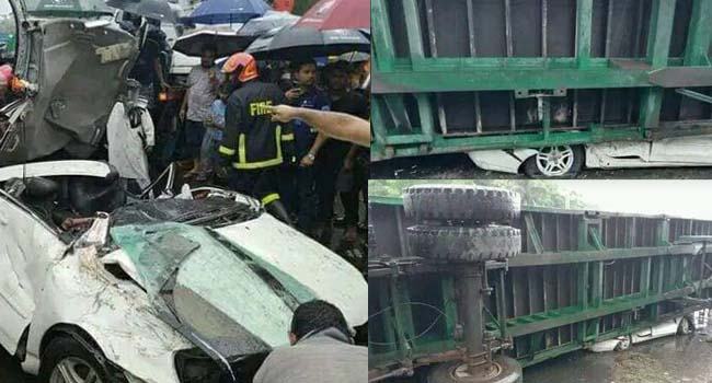 ৪০ টনের লরির নিচে চাপা পড়েও বেঁচে গেলেন শিশুসহ ৫ জন