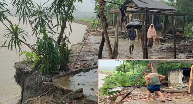 ভাঙনে গিলে খাচ্ছে গ্রাম, আত্মরক্ষায় বাড়িঘর সরাচ্ছেন নদীর পাড়ের মানুষ