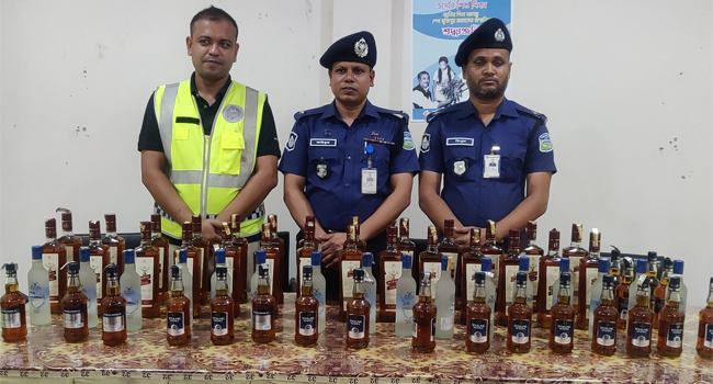 শ্রীবরদীতে ৬৪ বোতল ভারতীয় মদ উদ্ধার