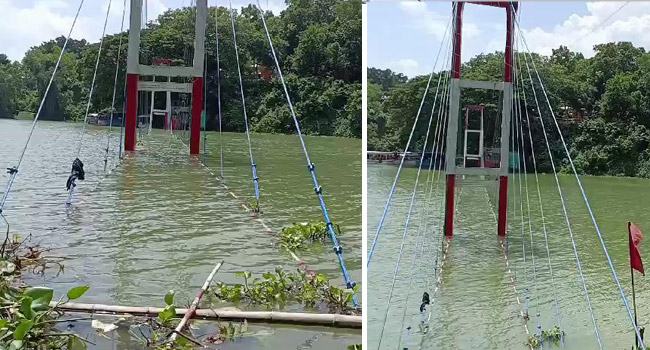 ২০ দিন ধরে ডুবে আছে রাঙ্গামাটির ঝুলন্ত সেতু