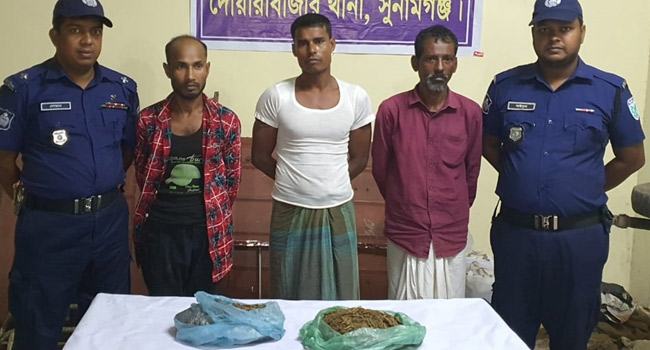 দোয়ারাবাজারে গাঁজাসহ ৩ মাদককারবারি আটক