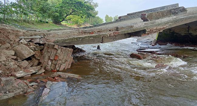 কুড়িগ্রামে পানির তোড়ে ভেঙে পড়ল সেতু