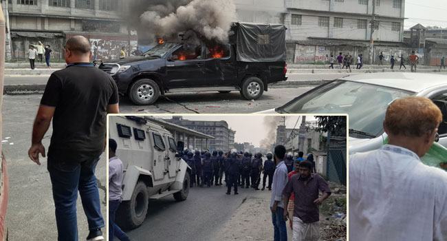 পুলিশ-শ্রমিক সংঘর্ষে রণক্ষেত্র গাজীপুর