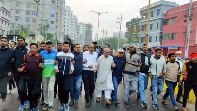 রাজশাহীতে রুহুল কবির রিজভীর নেতৃত্বে মিছিল-সমাবেশ