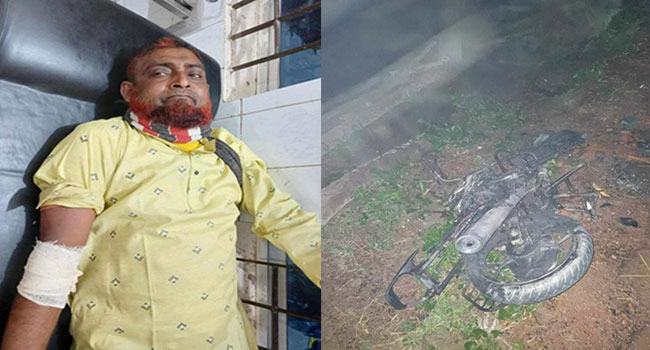পুঠিয়ায় স্বতন্ত্র প্রার্থীর কর্মীকে মারধর করে মোটরসাইকেলে আগুন