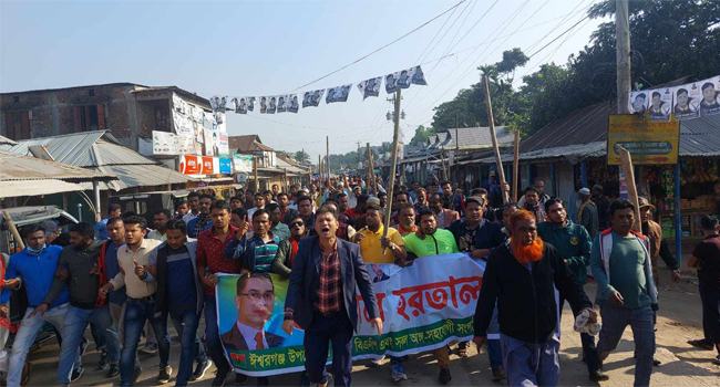 ঈশ্বরগঞ্জে হরতালের সমর্থনে বিএনপির মিছিল