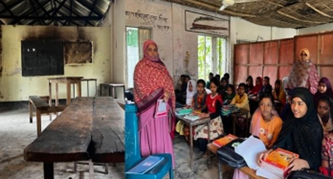 গফরগাঁওয়ে দুর্বৃত্তের আগুনে পুড়ে যাওয়া বিদ্যালয়ে পাঠদান ব্যাহত