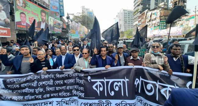 রাজধানীতে সম্মিলিত পেশাজীবী পরিষদের কালো পতাকা মিছিল