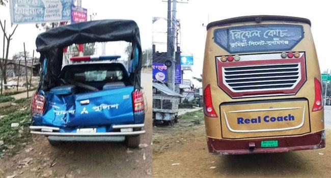 সিলেটে বাসের ধাক্কায় ৬ পুলিশ সদস্য আহত