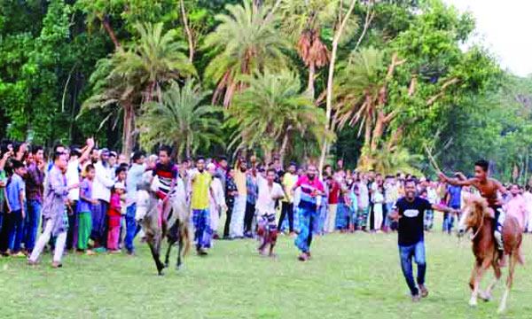 ভাণ্ডারিয়ায় ঐতিহ্যবাহী ঘোড়দৌড় প্রতিযোগিতায় দর্শনার্থীদের ঢল