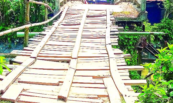 কাউখালীতে জীবনের ঝুঁঁকি নিয়ে সাঁকো পারাপার