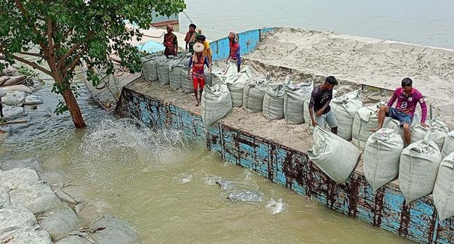 স্রোত বা বাতাস ছাড়াই দৌলতদিয়া ফেরিঘাট এলাকায় নদীভাঙন