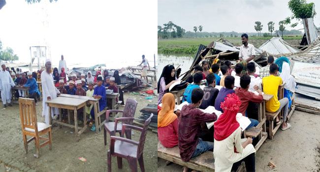 রেমালে লন্ডভন্ড শিক্ষা প্রতিষ্ঠান, খোলা আকাশের নিচেই চলছে পাঠদান
