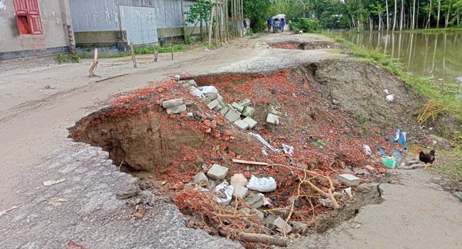 ভূরুঙ্গামারীতে সড়ক ভেঙে যোগাযোগ বিচ্ছিন্ন