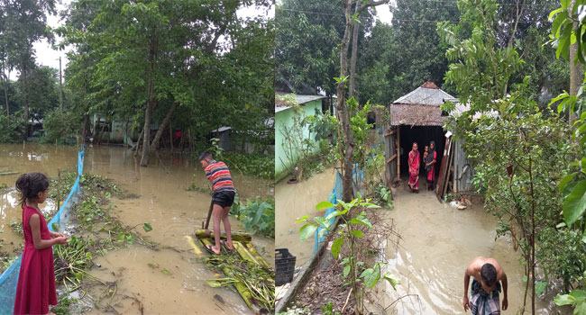 বন্যায় ভোগান্তিতে পড়েছে কুশিয়ারা ও হাকালুকি হাওর পারের মানুষ