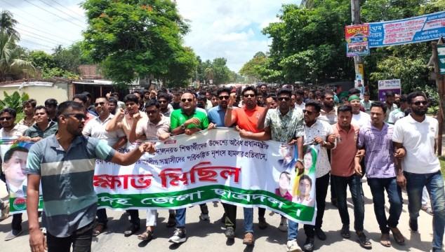 ঝিনাইদহে শিক্ষার্থীদের ওপর হামলার প্রতিবাদে ছাত্রদলের বিক্ষোভ মিছিল