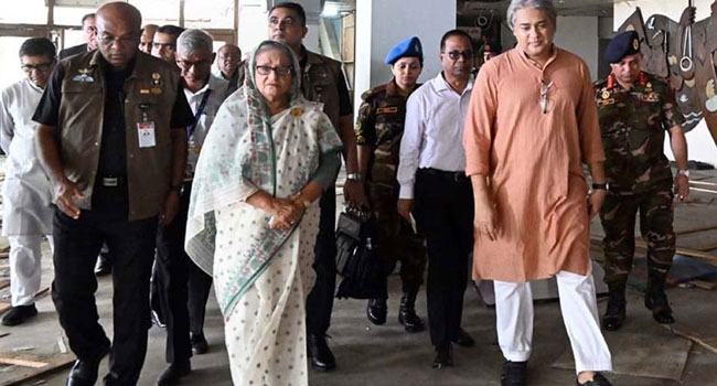 বিটিভি ভবনের ক্ষয়ক্ষতি পরিদর্শনে প্রধানমন্ত্রী শেখ হাসিনা
