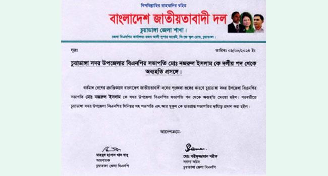 চুয়াডাঙ্গা সদর উপজেলা বিএনপির সভাপতিকে অব্যাহতি
