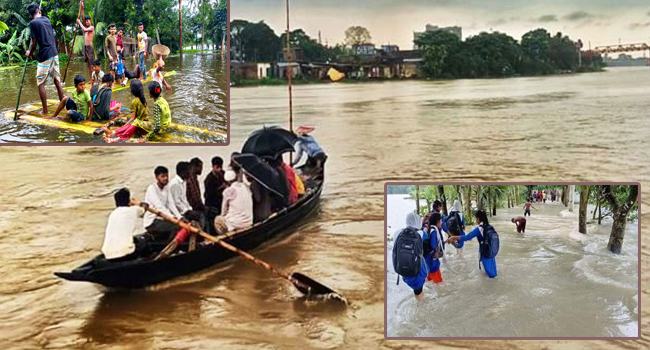 উজানের ঢলে ব্যাপক বন্যা, পানিবন্দী লাখো মানুষ