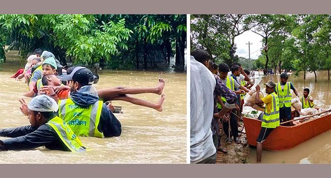 মাইজভাণ্ডারের বন্যার্ত এলাকায় উদ্ধার অভিযান ও ৩ সহস্রাধিক দুর্গতদের মাঝে ত্রাণ বিতরণ