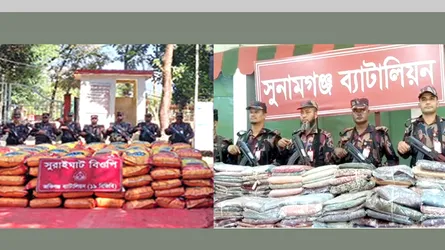 সিলেট ও সুনামগঞ্জে বিজিবির অভিযানে ৩ কোটি টাকার চোরাইপণ্য জব্দ