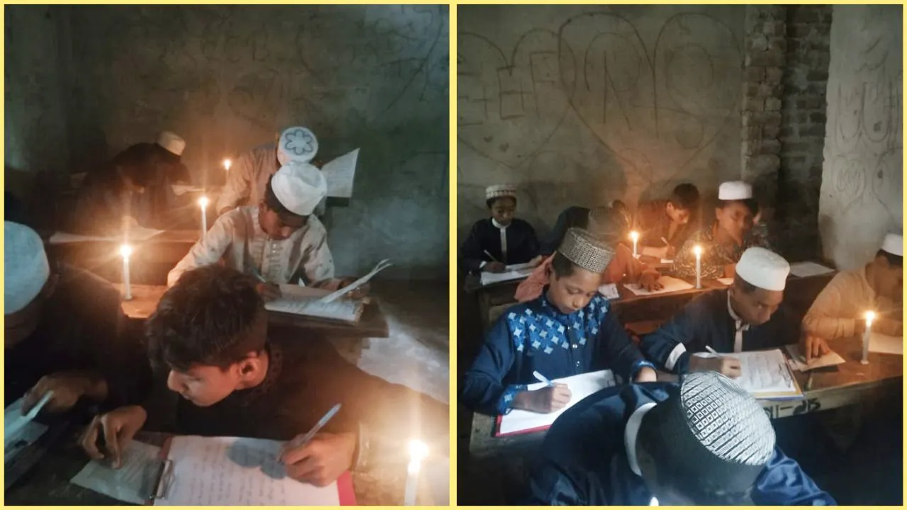 লালমোহনে মোমবাতির আলোয় পরীক্ষা দিচ্ছেন মাধ্যমিকের শিক্ষার্থীরা
