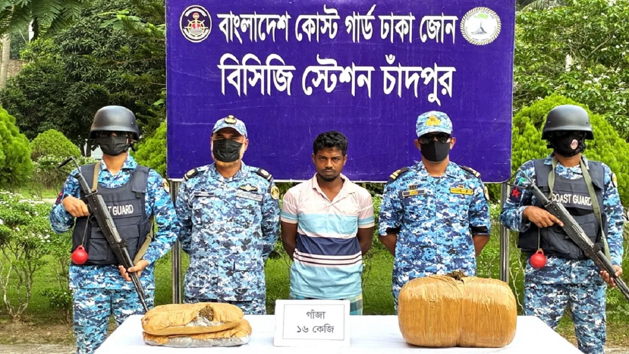 চাঁদপুরে গাঁজাসহ কারবারিকে আটক করেছে কোস্ট গার্ড