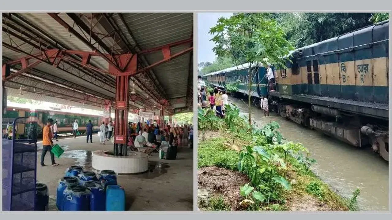 চাঁপাইনবাবগঞ্জ স্টেশনে হাঁটু পানি, ২ ঘণ্টা পর ছাড়ল ট্রেন