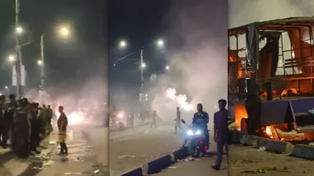 পুলিশের গাড়িতে আগুন, সাংবাদিকসহ আহত ৪০