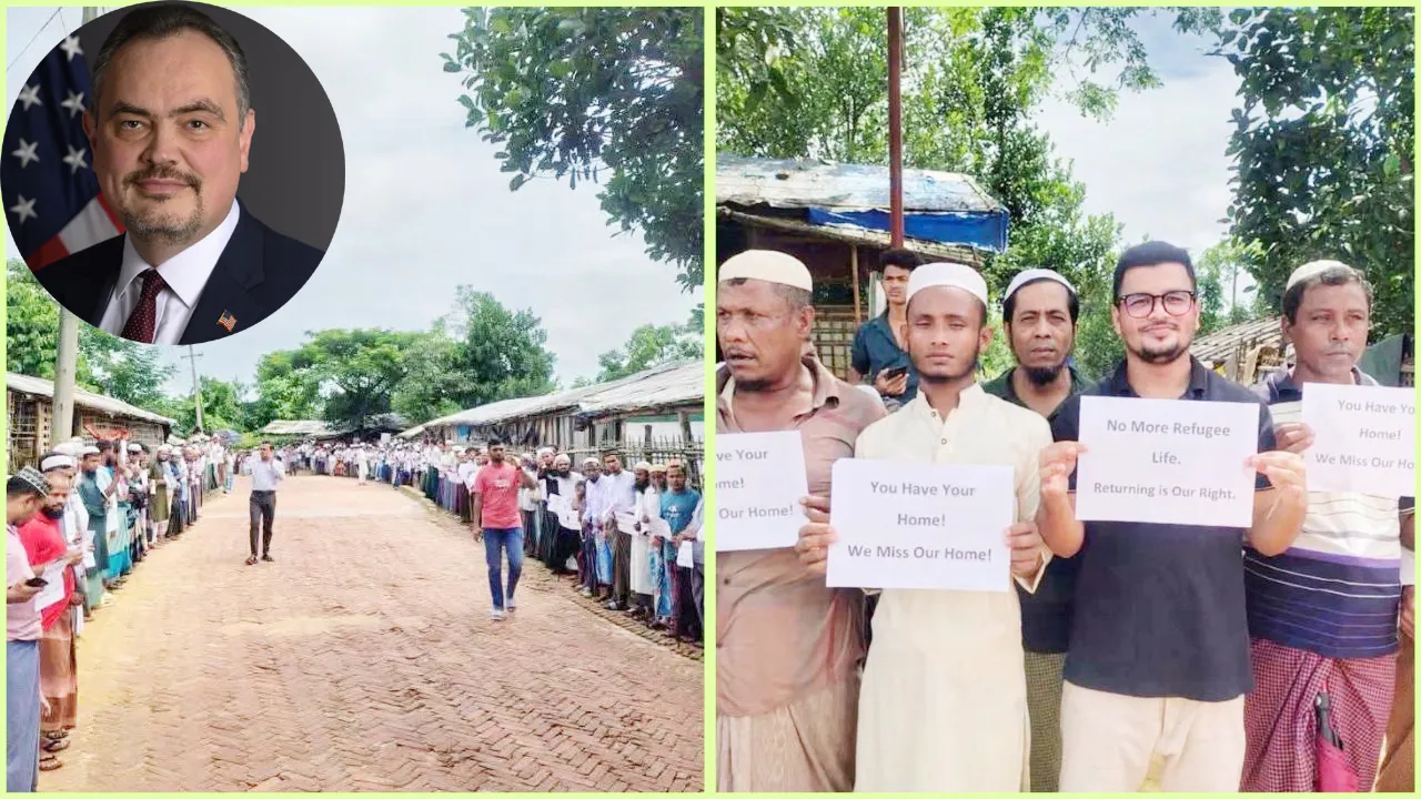 উখিয়ার রোহিঙ্গা ক্যাম্পে মার্কিন রাষ্ট্রদূত, প্রত্যাবাসনের দাবিতে প্ল্যাকার্ড প্রদর্শন