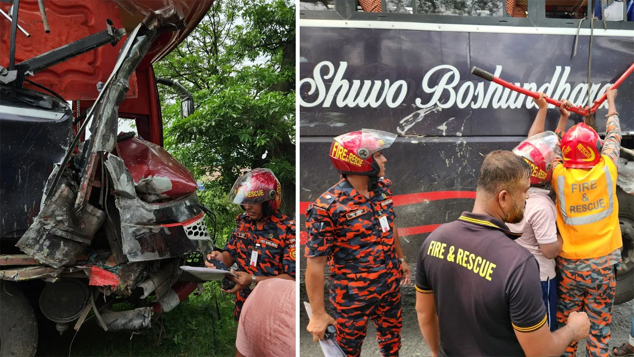 ধামরাইয়ে মহাসড়কে ২ বাসের মুখোমুখি সংঘর্ষে আহত ২৫