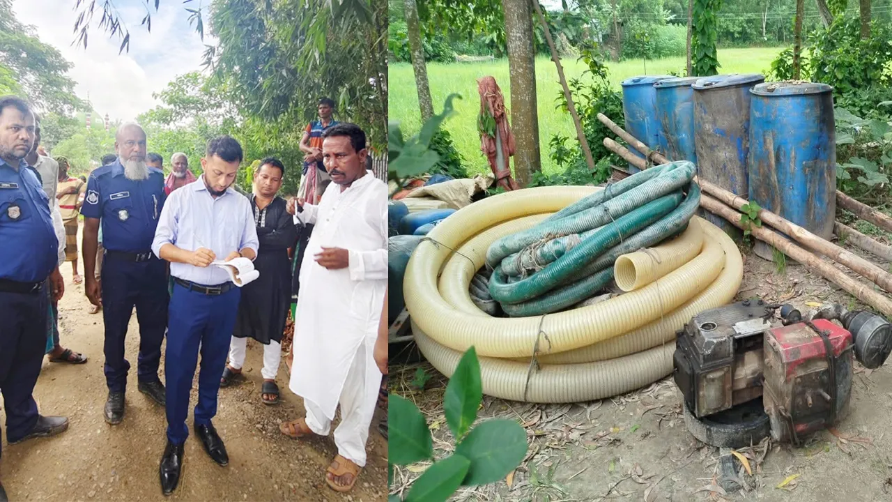 মুরাদনগরে ড্রেজার মেশিন দিয়ে বালু উত্তোলনের বিরুদ্ধে অভিযান