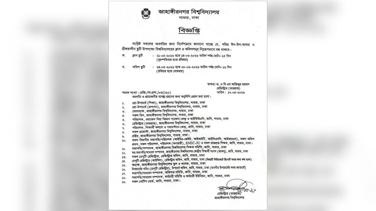 Eid-and-summer-vacations-at-JU,-classes-will-be-closed-for-25-days