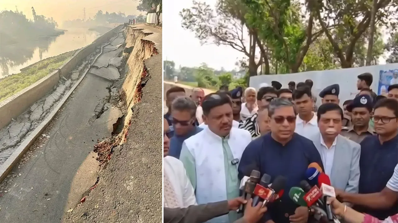 গাজীপুরে উদ্বোধনের আগেই সড়কে ধস : ঘটনাস্থল পরিদর্শনে প্রতিমন্ত্রী