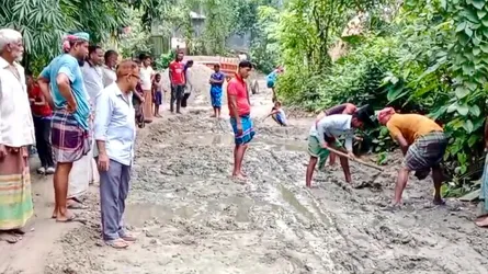 ঘিওরে এলাকাবাসীর উদ্যোগে ভাড়া রাস্তা মেরামত