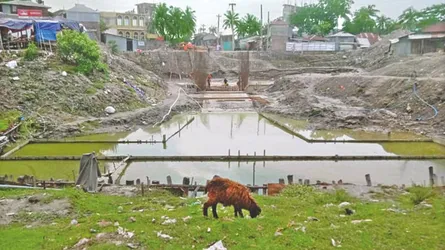 স্লুইসগেট নির্মাণে কেটে রাখা হয়েছে প্রধান সড়ক, ভোগান্তির শেষ কবে