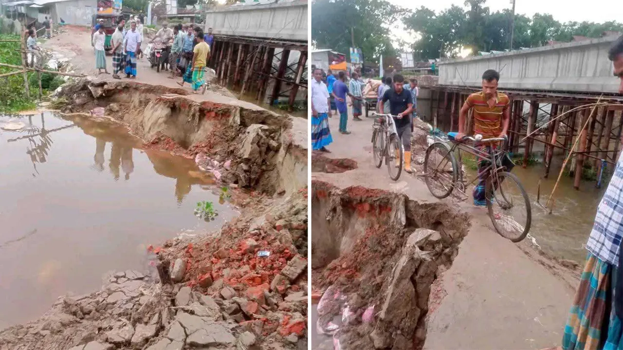 ময়মনসিং‌হে ভারী বর্ষণে সড়কে ধস : তিন উপজেলার সড়ক যোগাযোগ বন্ধ