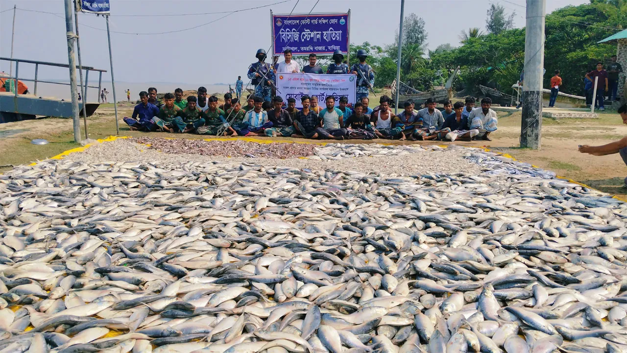 হাতিয়ায় নিষেধাজ্ঞা অমান্য, ৫০ মণ সামুদ্রিক মাছসহ ৩০ জেলে আটক